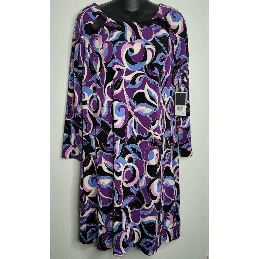 Juicy Couture Floral Glamour Print Dress XL Womens Cut-Out Long Sleeve Purple
